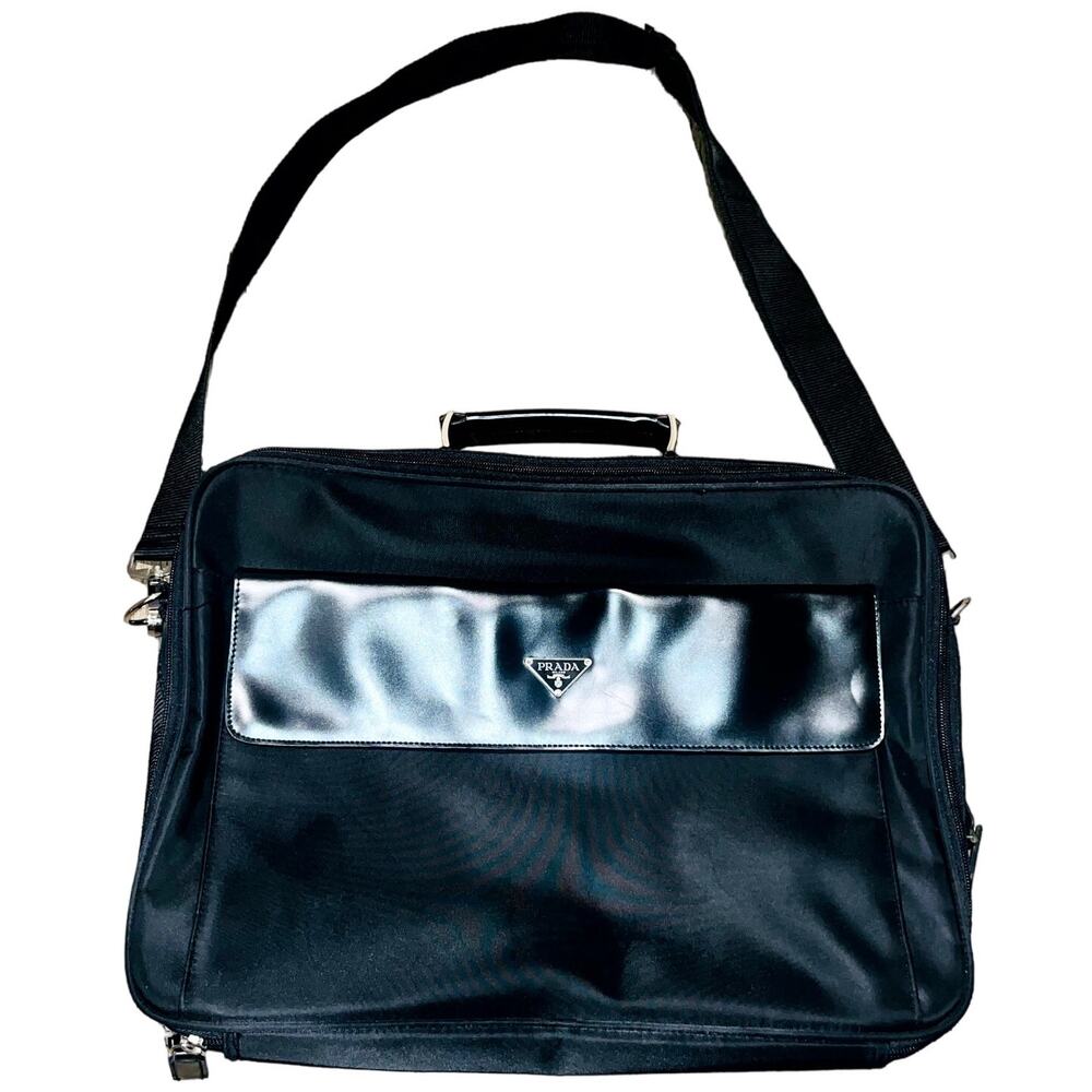 Prada Women's Triangle Logo Sapphire Briefcase Shoulder Bag Black One Size
